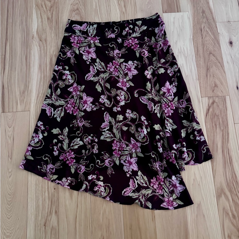 Liz Claiborne Asymmetrical Skirt in Black and Pink Floral